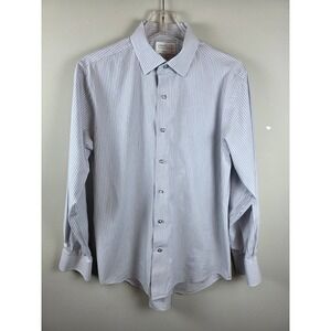 LORENZO UOMO Mens Trim Fit Striped Dress Shirt Size 16‎ 32/33 Blue White